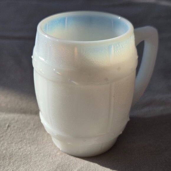 Vintage White Opalescent Milk Glass Whiskey Barrel Toothpick Holder - Picture 1 of 5